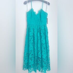 Donna Morgan Teal Lace Midi Dress